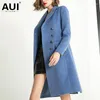 Trench coats femininos haze azul casaco de lã comprimento médio 2023 temperamento outono/inverno