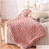 Blankets 100X150Cm Warm Handmade Throw Blanke Sofa Bed Chunky Knitting Blanket Thick Yarn Line Bky Knitted Comforters Home Decor Drop Dhw3B
