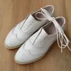 Zapatos de vestir Marca Cuero genuino Mujeres Oxford Lace Up Blanco para calidad Flat 3445 230829