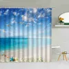 Duschgardiner havssemesterplats duschgardiner Green Plant Seagull Sea Beach Landscape Badrum Dekor Vattentät tyg gardin Set R230830