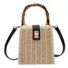 Bolsa quadrada de rattan feminina, bolsa artesanal de palha de praia, bolsa de ombro mensageiro, tecelagem de madeira, bolsa crossbody 2020