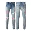 2023 N577 Purple Jeans Designer Męskie dżinsy High Street America For Men Haftery Oversize Ripped Hole Dżins Mass Fashion Curny Slim