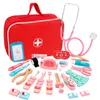 Verktyg Workshop Doctor Toys for Children Set Kids Wood Proive Play Kit Games Girls Red Dentist Medicine Box Tygväskor 230830