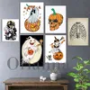 Pintura em tela bruxa halloween preto laranja abóbora esqueleto assustador posters impressão arte da parede moderna sala de estar decoração festa presente sem moldura wo6