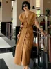 Casual Kleider Frauen Khaki V-ausschnitt Spitze Up Weste Kleid Elegante Weibliche Einfarbig Lose Kausalen Lange 2023 Sommer Flut Vestidos y250