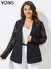 Damesjassen YOINS Plus Size Dames Blazer Mode Kant Lange mouwen Patchwork Pakken Elegante reverskraag Vrouwelijke Tops Jassen Uitloper 230829