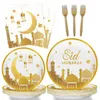 Dekorativa föremål Figurer Eid Mubarak Paper Plate Cup Ramadan Decoration Kareem Party Supplies Muslim Islamic Festival 230829