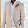 Men's Suits Beige Linen For Summer Beach Wedding 2 Piece American Style Jacket With Pants Bespoke Groom Tuxedos Male Fashion