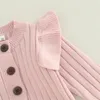 Rompers Autumn Infant baby Romper Cotton Knit Long Sleeve Ruffle Solid Color Girls Jumpsuits born Girls Outfit Baby Clothes 230830