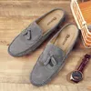 Dress Shoes New Half Slipper Men Loafers Luxury Suede Leather Shoes Men Slippers Italian Fashion Lazy Boat Shoes Men Slip on Muller Shoes L0830