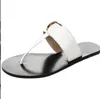 Slipare kvinnors äkta läder flip flop sandaler sommar klassisk mode platt anti-skid svartbrun matt toffel strandskor med dammväska 35-42