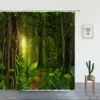 Rideaux de douche Forêt cascade paysage rideaux de douche forêt tropicale forêt tropicale vert bambou montagne imprimé tissu luxe salle de bain décor R230830