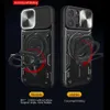 Heavy Duty Phone Cases For iPhone 15 14 13 12 11 Pro Max XR XS 8 7 Plus Magnetic Camera Slide Protector Ring 360 Rotate Kickstand Shockproof Cover