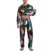 Men's Sleepwear Colorful Brush Print Pajamas Male Paint Stripes Cute Spring Long Sleeve 2 Piece Night Graphic Set