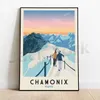 Peinture sur toile dessin animé ski neige montagne paysage affiche et impression mur art photo murale chambre salon décor à la maison sans cadre Wo6