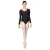 Stage Wear Adulte À Manches Longues Spandex Danse Justaucorps Pour Femmes Scoop Cou Noir Ballet Gymnastique Body Pratique Vêtements De Base Dancewear