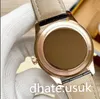 Luxusmenschen Watch Moonphase 50535-0002 Roségold weißes Zifferblatt 39 mm Automatische Bewegung Saphirkristallbraun Leder Armband Armbanduhr