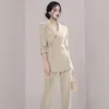 Kvinnors tvåbitar byxor Elegant Autumn Winter Blazer Pant Set Women notched Collar One Button Suit Coat Ladies Office Flare Trousers Suits