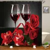 Shower Curtains Rose Shower Curtain Romantic Floral Blossom Red Rose Reflection Water Fabric Bath Curtain with Bathroom Curtain R230830