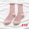 Women Socks 20pcs 10Pairs Lot Ruffle For White Black Frilly Lolita Style Cotton Harajuku Princess Crew Mid Tube Calcetines