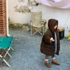 Casaco de inverno infantil xadrez interior de veludo longo estilo algodão acolchoado casacos meninos e meninas roupas grossas quentes com capuz jaquetas acolchoadas