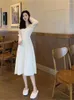 Casual Dresses Pleated V-neck Knitted A-line Sweater Dress Elegant Women Autumn Winter Clothes Long Sleeve Midi Female