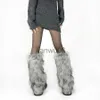 Andra Apparel New Grey Imitation Wolf Fur Leg Warmers Y2K Girl Winter Warm Jk Furry Boots Socks Gothic Punk JK Kneelength Hiphop Stockings J230830