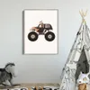 Pintura em tela dos desenhos animados animal girafa elefante rinoceronte ônibus carro jeep cartazes imprime fotos de parede para crianças quarto berçário sala de estar decoração presente sem moldura wo6