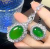 Ketting Oorbellen Set EYIKA Vintage Geïmiteerd Emerald Ruby Ovale Vorm Hanger Ring Zirkoon Bruiloft Bruids Fijne Sieraden Voor Vrouwen Gift
