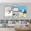 Canvas Schilderij Cartoon Skiën Sneeuw Berglandschap Poster en Print Wall Art Foto Muurschildering Slaapkamer Woonkamer Home Decor Geen Frame Wo6