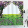 Shower Curtains Waterproof Shower Curtain Stained Glass Meadow Flower Dragonfly Fabric Bath Curtain Home Hotel Bathroom Shower Curtain R230830