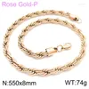 Chaînes plaqué or rose Singapour Twist Chain Rope Collier en acier inoxydable pour femmes hommes 2/2.4/4/6/8mm de large 18-24 pouces