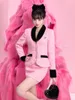 Robe deux pièces de Style coréen, manteau classique rose, tissu en velours, costume cousu, jupe de hanche pour femmes, ensemble élégant en Tweed, doux, automne