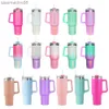 Tumblers 40 oz Tumbler met handvat, deksel en rietje, geïsoleerde regenboogverf, roestvrijstalen reismok, ijskoffiekopje voor warm en koud water HKD230830