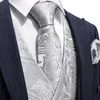 Kamizelki męskie 5pcs Designer Wedding Ruit kamizelka srebrna Paisley Jacquard Folral Silk krawat broszki z zestawem Barrywang Groom 230829