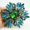 Partihandel - 2014 New Fashion Elegant Flower Gold -Plated Large Brosch Pin Green Rhinestone Crystal