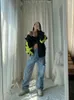 Kvinnors jeans adagirl rippade för kvinnor oregelbundna ihåliga ut höga wasit denim byxor damer koreansk stil kausal rak byxor hiphop