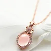 Pendentif Colliers Rose Gold Couleur Sautoirs Rose Opal Chaîne Collier Synthétique Ross Quartz CZ Pour Femmes Filles Cadeau Drop Bijoux En Gros