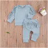 Set di abbigliamento Primavera Autunno Neonata Abiti Solid Girls Ruffle Top Gonna Pantaloni 2 pezzi Set bambino Vestiti boutique M2914 Drop Deliver Dhzbm