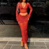 Work Dresses Cute Sexy Slim Crop Top Long Sleeve Maxi Skirt 2 Piece Matching Sets Summer Women Fashion Party Vacation Outfit Wholesale