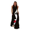 Casual Dresses Movokaka Ladies Spring Summer Long Dress Women Black ärmlös V-ringning Slim Elegant Face Print Vintage Maxi