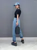 Kvinnors jeans Urior 2023 Summer Casual Colorful Diamond Jumpsuit Fashion Denim Straight Leg Pants Women Wear