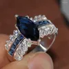 Кластерные кольца бросают оптовые роскошные украшения 925 стерлинговый син -синий синий чистый кубический цирконий вечеринка Женская обручальная кольцо