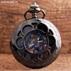 Pocket Watches Bronze Mechanical Hand Wind Pocket Watches Roman Numeral Dial Skeleton Mechanical Flip Watch Men Clock With Fob Chain Gift Box 230830