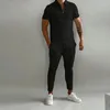 Herrespår Fashion Fode Color Män passar Summer Casual Short Sleeve Polo Shirt Calf Pants For Streetwear Male Tracksuit 2-Piece Set