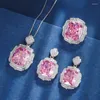 Necklace Earrings Set EYIKA Vintage Cushion Cut Square Green Fusion Blue Pink Crystal Jewelry CZ Ring Brazil Semi Joias