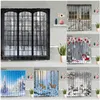 Cortinas de ducha Ventana Cortina de ducha Retro Puerta de madera Paisaje forestal Muñeco de nieve Navidad Cortinas de baño Tela Decoración de baño R230830