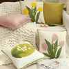 Pillow 45x45cm Tulip Embordered Cover Floral Plant Leaves Print Canvas Home Decoration Living Room