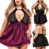 Vêtements de nuit pour femmes Grande Fat Lady Pyjamas Accueil Sexy Dentelle Noire Enveloppée Poitrine Perspective Découpe Vente Pyjama Jupe 5XL Lingerie