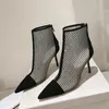 Cuff Ribbed Sock Heels Ankle Boots todrill net Boots Black Leather Lace Up Biker Booties Women's Luxury Designer Shoes Factory Shoes8.5cm size 35-41 withbox